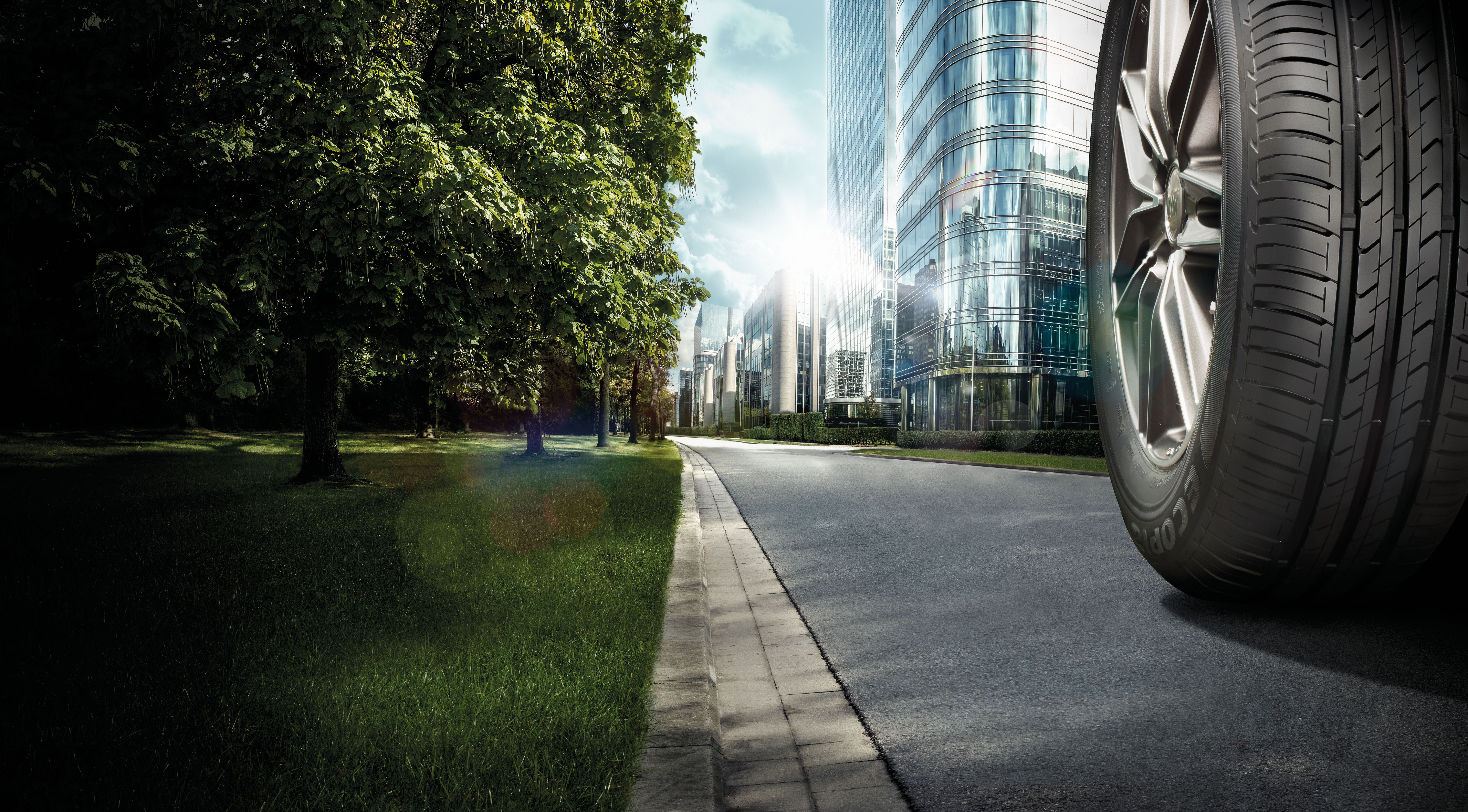 Ecopia tyre being shown down the road