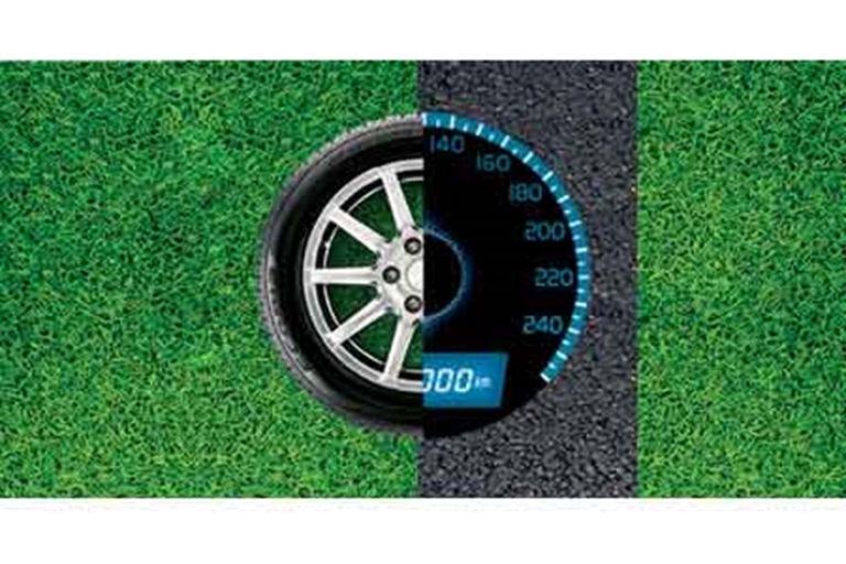 Great tyre wear life for car, SUV & 4WD. Image of tyre with speedo.