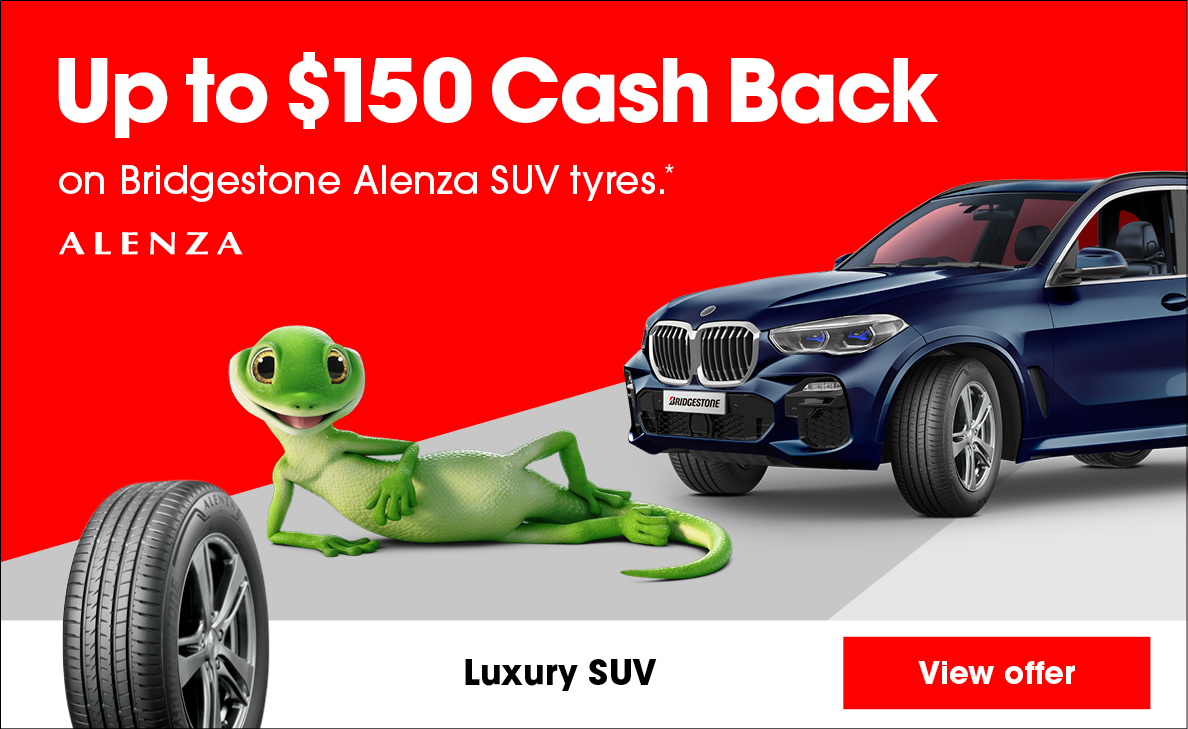 Up to $150 cash back on Bridgestone Alenza SUV tyres