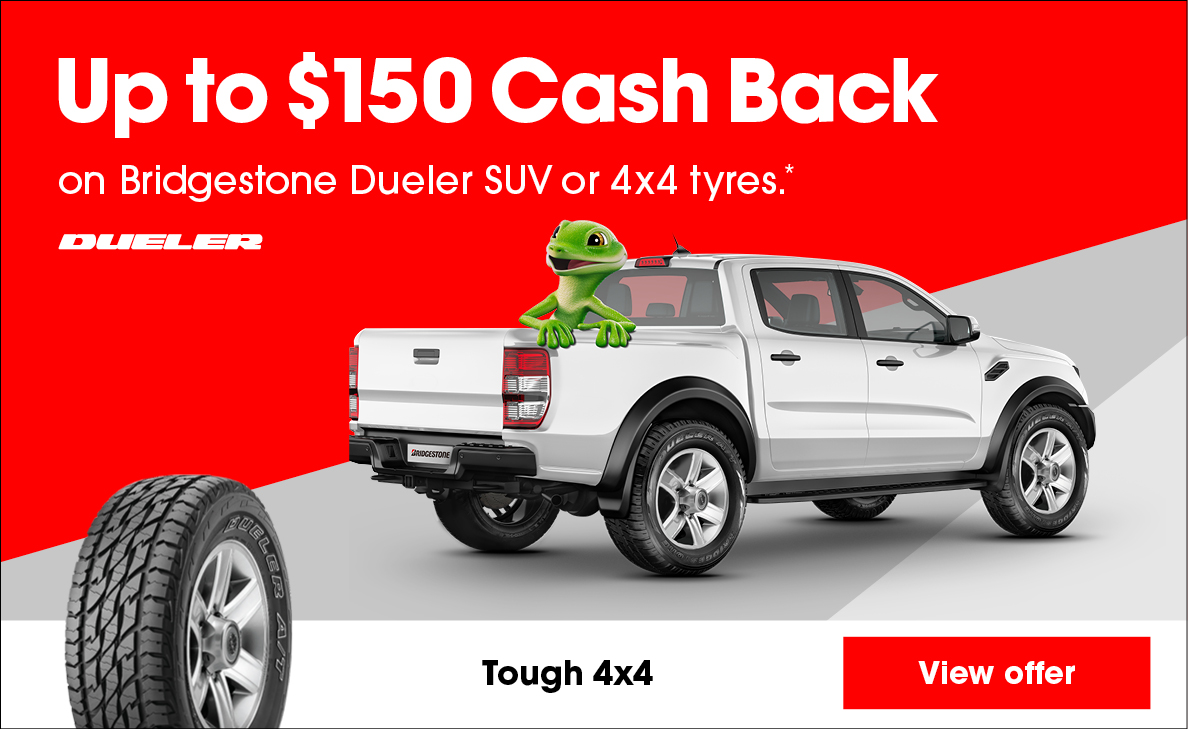 Up to $150 cash back on Bridgestone Dueler SUV or 4x4 tyres