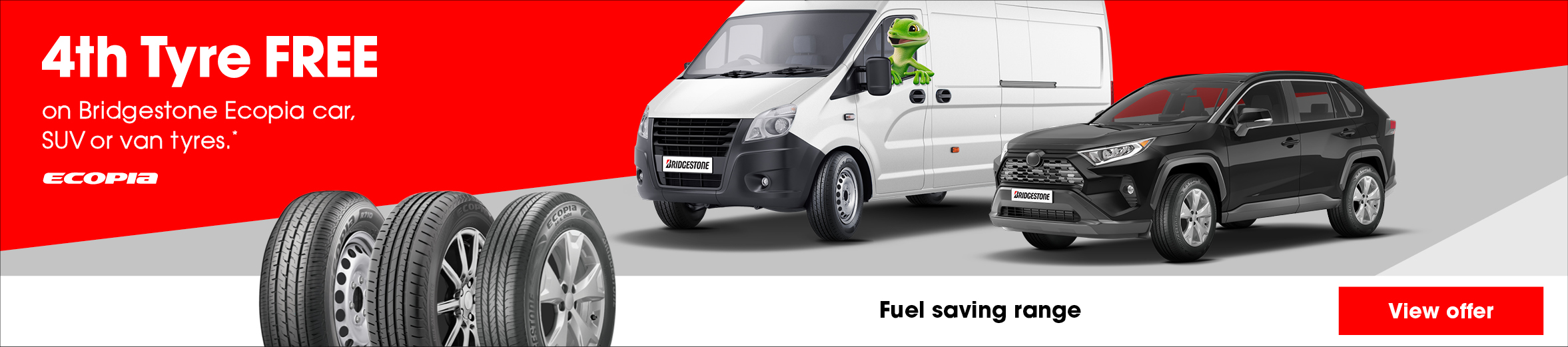 4th tyre free on Bridgestone Ecopia car, SUV or van tyres