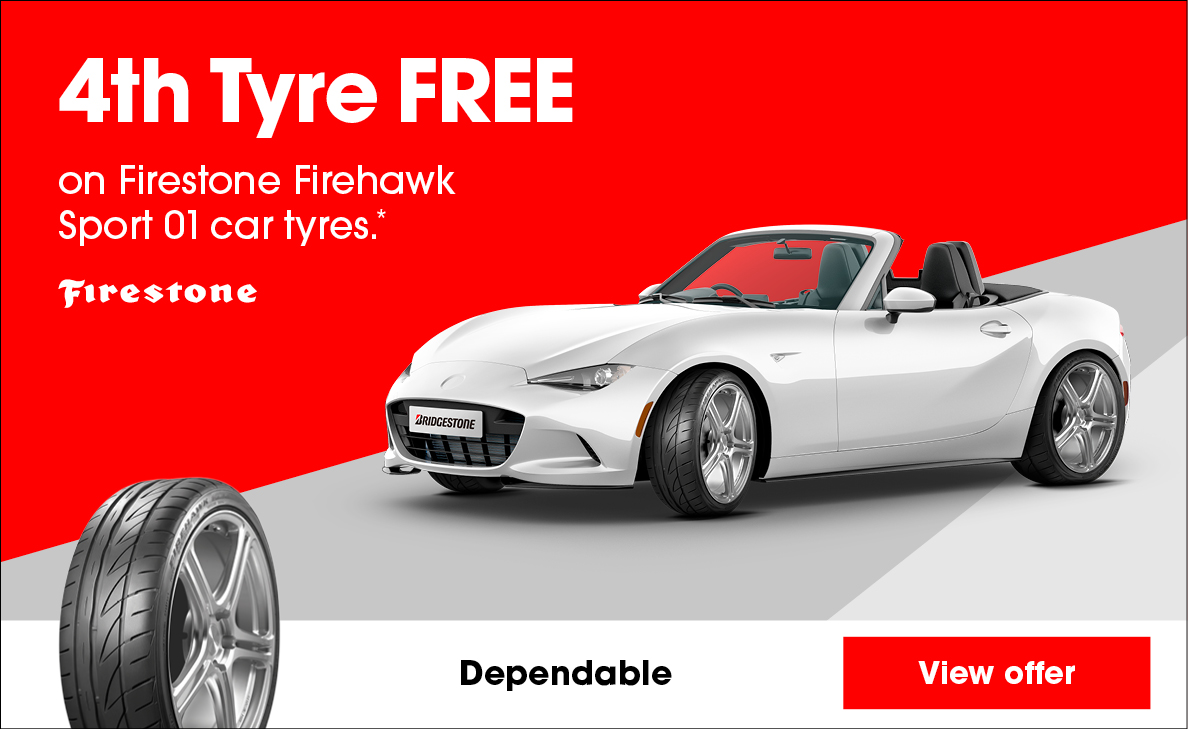 4th tyre free on Firestone Firehawk Sport 01car tyres