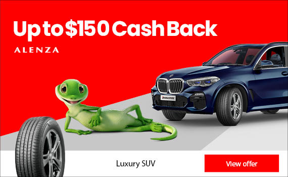 Up to $150 cash back on Bridgestone Alenza SUV tyres