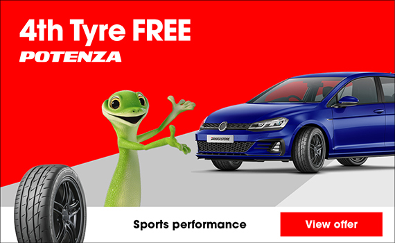 4th Tyre FREE on Bridgestone Potenza tyres.