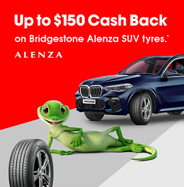 Up to $150 cash back on Bridgestone Alenza SUV tyres.