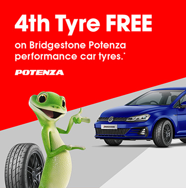 4th Tyre FREE on Bridgestone Potenza tyres.