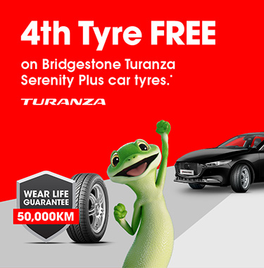 4th tyre free on Bridgestone Turanza Serenity Plus tyres.