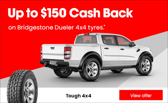Up to $150 cash back on Bridgestone Dueler SUV or 4x4 tyres