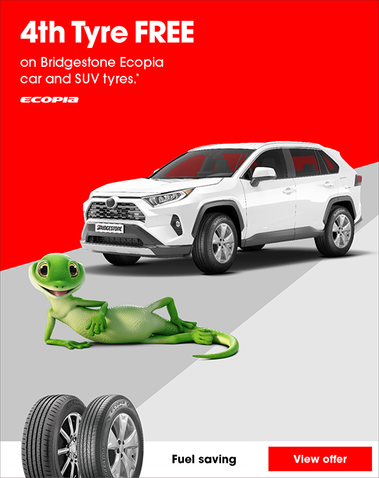 4th Tyre FREE on Bridgestone Ecopia car and SUV tyres.