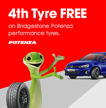 4th Tyre FREE on Bridgestone Potenza tyres.