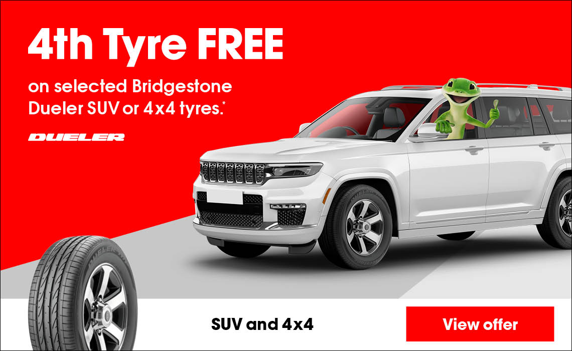 4th Tyre FREE on selected Bridgestone Dueler SUV or 4x4 tyres.