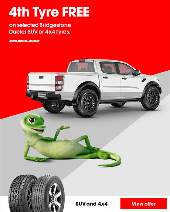 4th Tyre FREE on selected Bridgestone Dueler SUV or 4x4 tyres.
