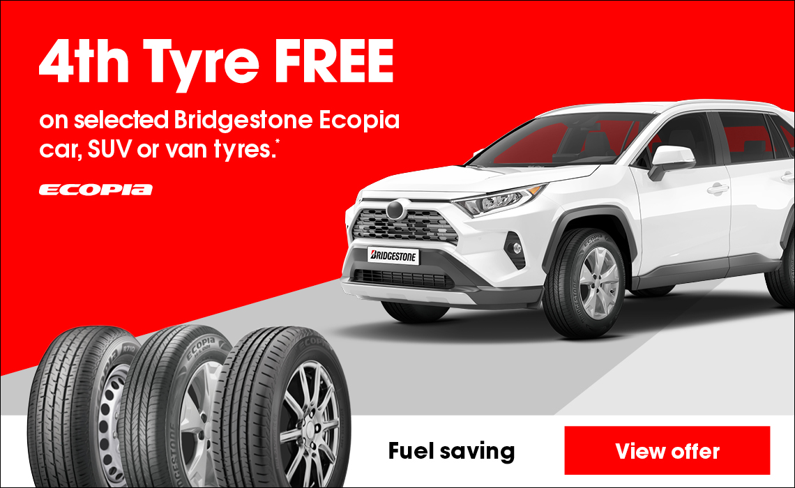 4th Tyre FREE on selected Bridgestone Ecopia car, SUV or van tyres.*
