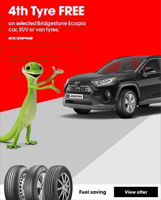 4th Tyre FREE on selected Bridgestone Ecopia car, SUV or van tyres.*