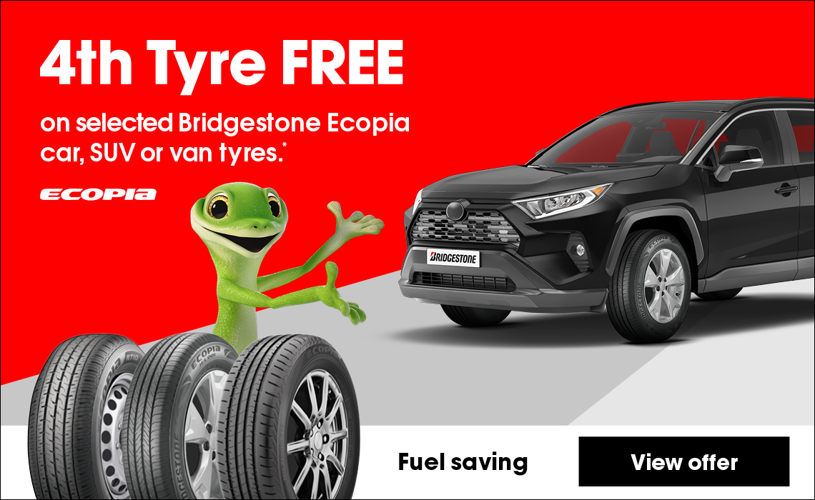 4th Tyre FREE on selected Bridgestone Ecopia car, SUV or van tyres.*