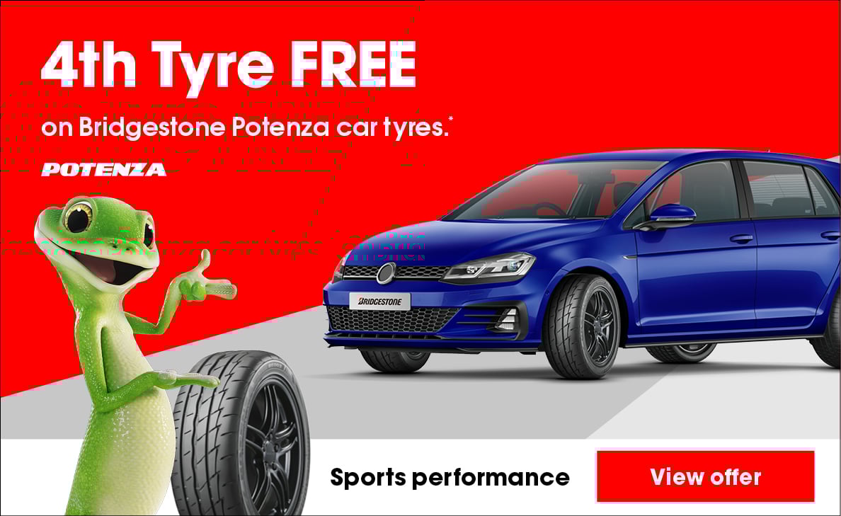 4th Tyre FREE on Bridgestone Potenza car tyres.