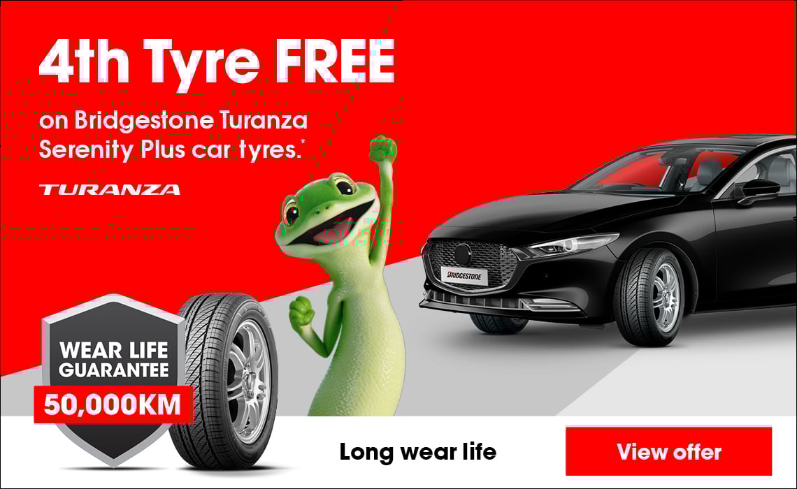 4th Tyre FREE on Bridgestone Turanza Serenity Plus tyres