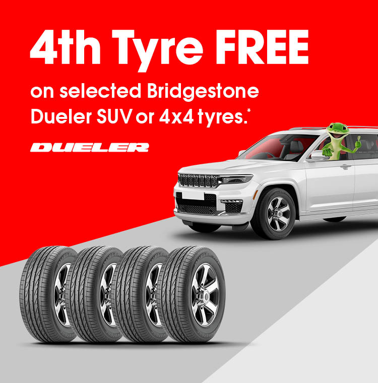 4th Tyre FREE on selected Bridgestone Dueler SUV or 4x4 tyres.