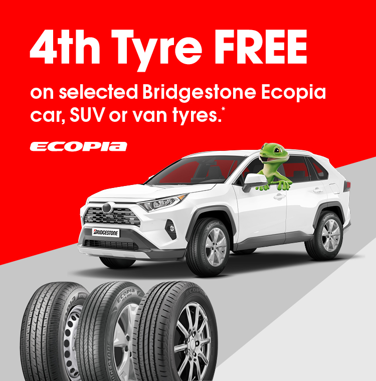 4th Tyre FREE on selected Bridgestone Ecopia car, SUV or van tyres.*