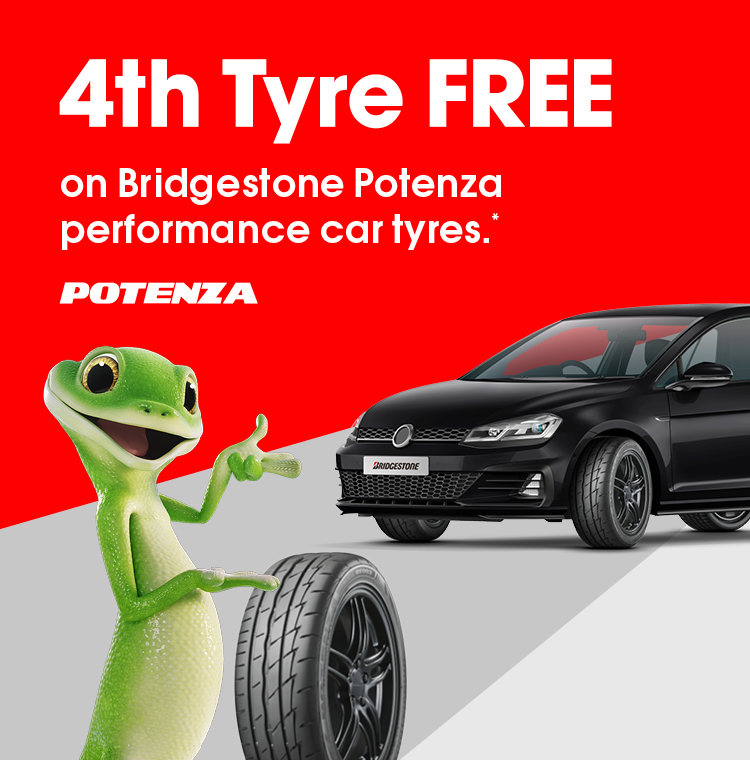 4th Tyre FREE on Bridgestone Potenza car tyres.*