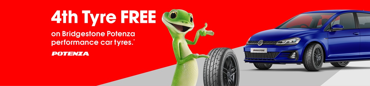 4th Tyre FREE on Bridgestone Potenza car tyres.