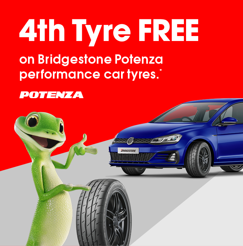 4th Tyre FREE on Bridgestone Potenza car tyres.