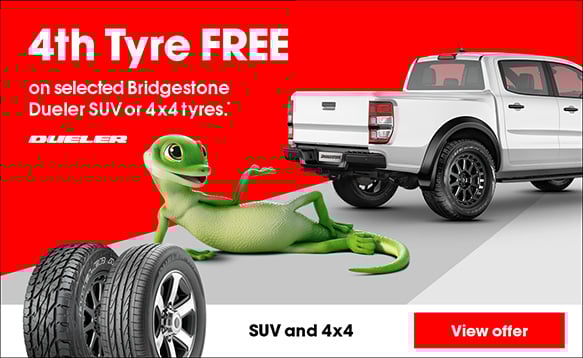 4th Tyre FREE on selected Bridgestone Dueler SUV or 4x4 tyres.