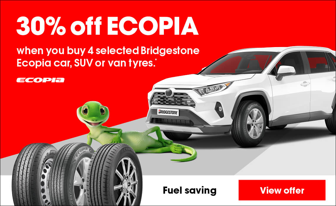 30% Off on selected Bridgestone Ecopia car, SUV or van tyres.*