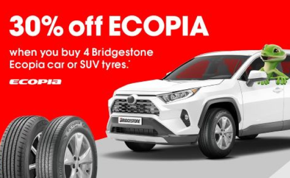 30% Off on selected Bridgestone Ecopia car, SUV or van tyres.*