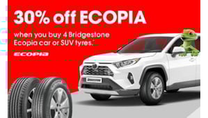 30% Off on selected Bridgestone Ecopia car, SUV or van tyres.*