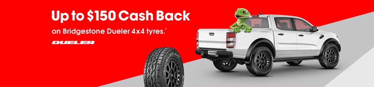 Up to $150 cash back on Bridgestone Dueler SUV or 4x4 tyres