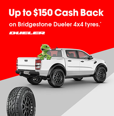 Up to $150 cash back on Bridgestone Dueler SUV or 4x4 tyres