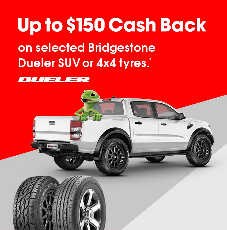 Up to $150 cash back on Bridgestone Dueler SUV or 4x4 tyres