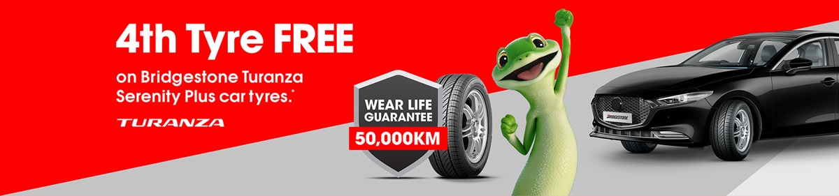 4th Tyre FREE on Bridgestone Turanza Serenity Plus car tyres.