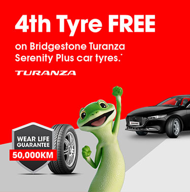 4th Tyre FREE on Bridgestone Turanza Serenity Plus car tyres.