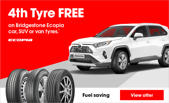 4th Tyre FREE on Bridgestone Ecopia car, SUV or van tyres.
