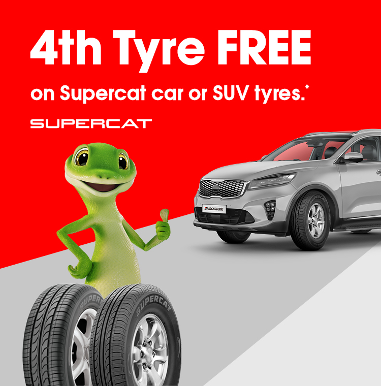 4th Tyre FREE on Supercat car or SUV tyres.