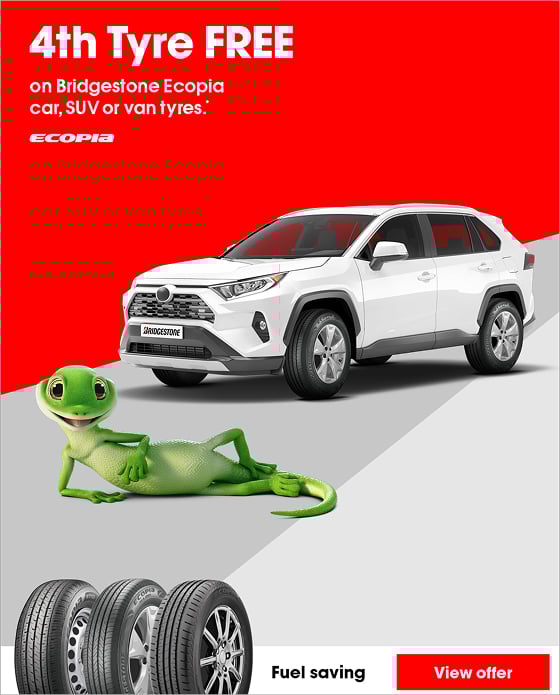 4th Tyre FREE on Bridgestone Ecopia car, SUV or van tyres.