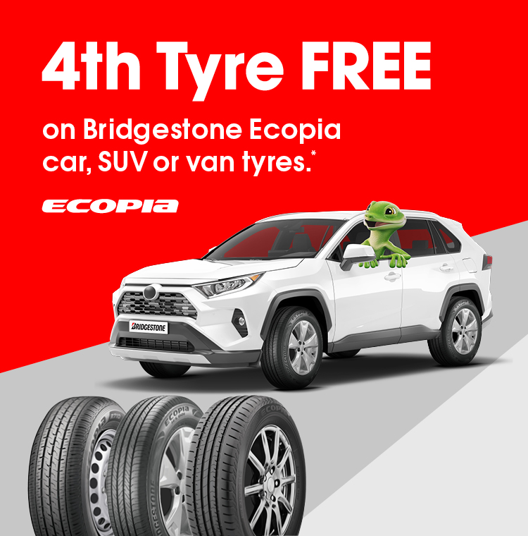 4th Tyre FREE on Bridgestone Ecopia car, SUV or van tyres.