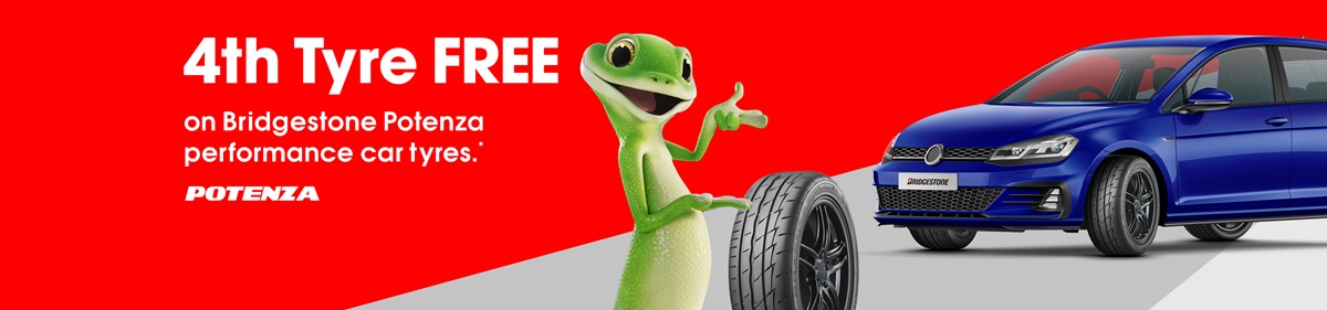 4th Tyre FREE on Bridgestone Potenza car tyres.