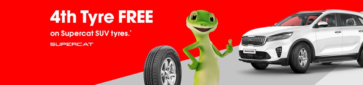 4th Tyre FREE on Supercat SUV tyres.