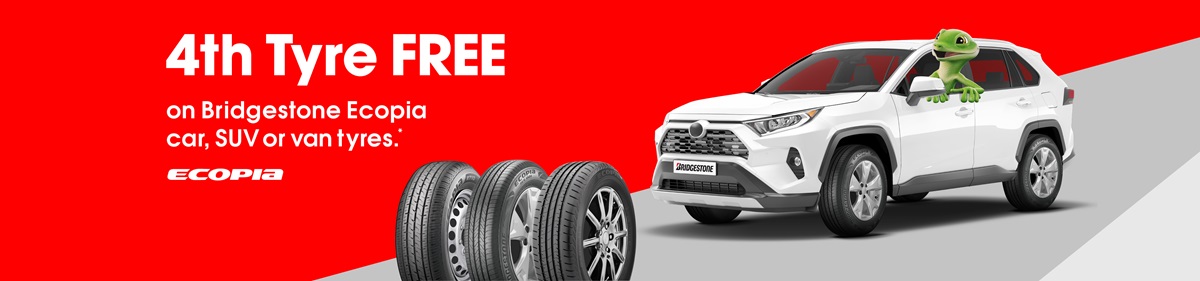 4th Tyre FREE on Bridgestone Ecopia car, SUV or van tyres.