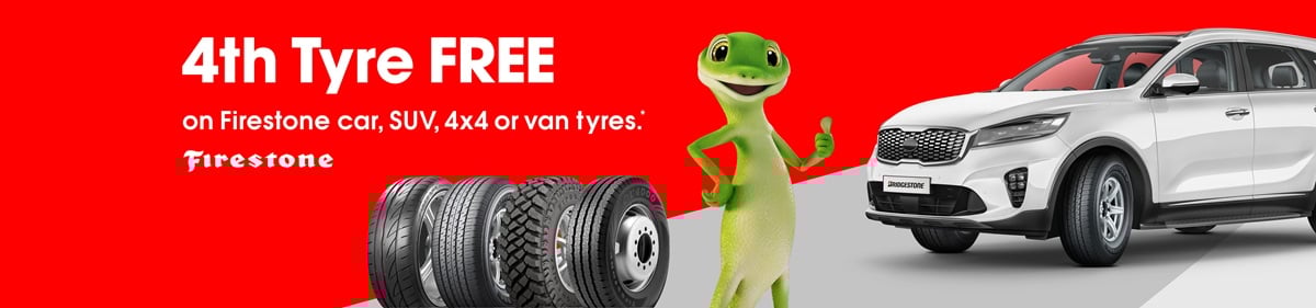 4th tyre free on Firestone car, SUV, 4x4 or van tyres