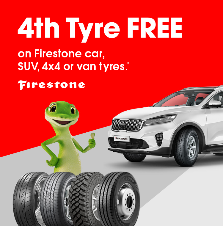 4th tyre free on Firestone car, SUV, 4x4 or van tyres