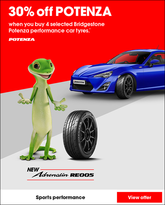 30% OFF on Bridgestone Potenza performance car tyres.
