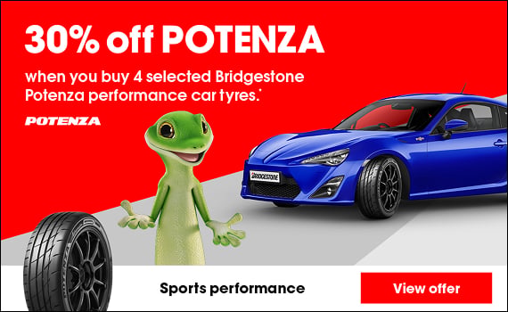 30% OFF on Bridgestone Potenza performance car tyres.