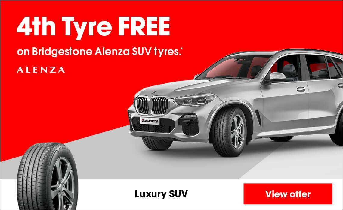 4th Tyre FREE on Bridgestone Alenza SUV tyres.