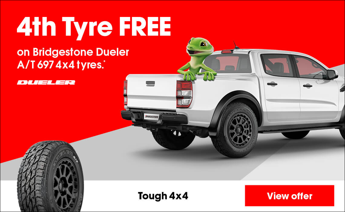 4th Tyre FREE on Bridgestone Dueler A/T 697 4x4 tyres.