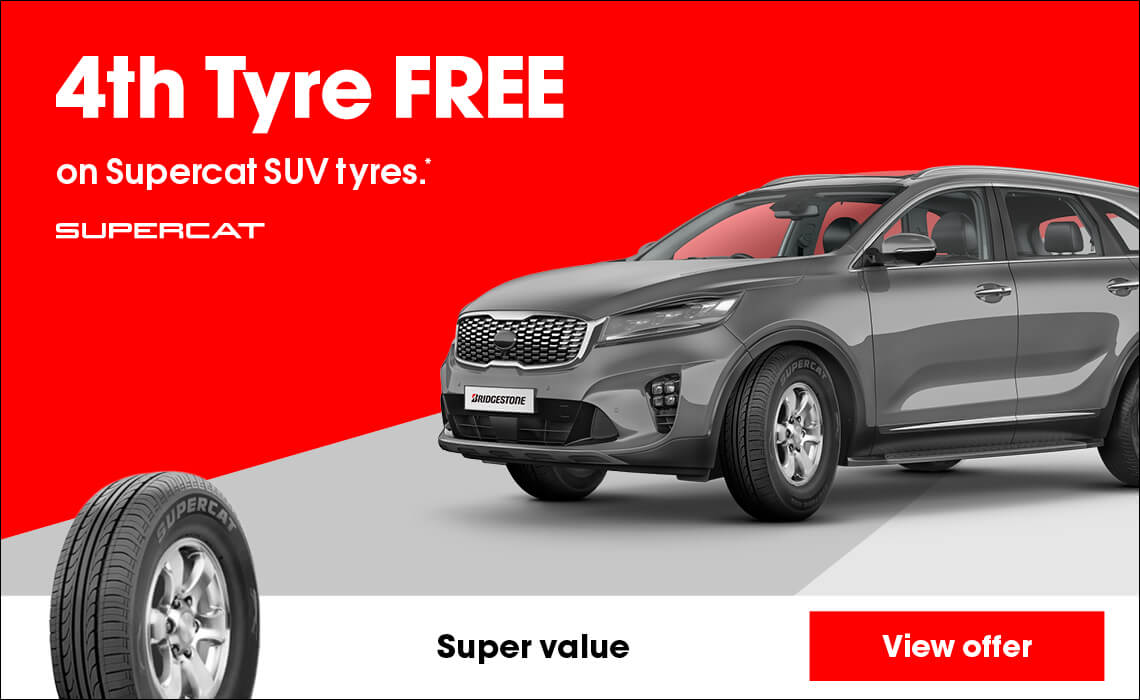 4th Tyre FREE on Supercat SUV tyres.