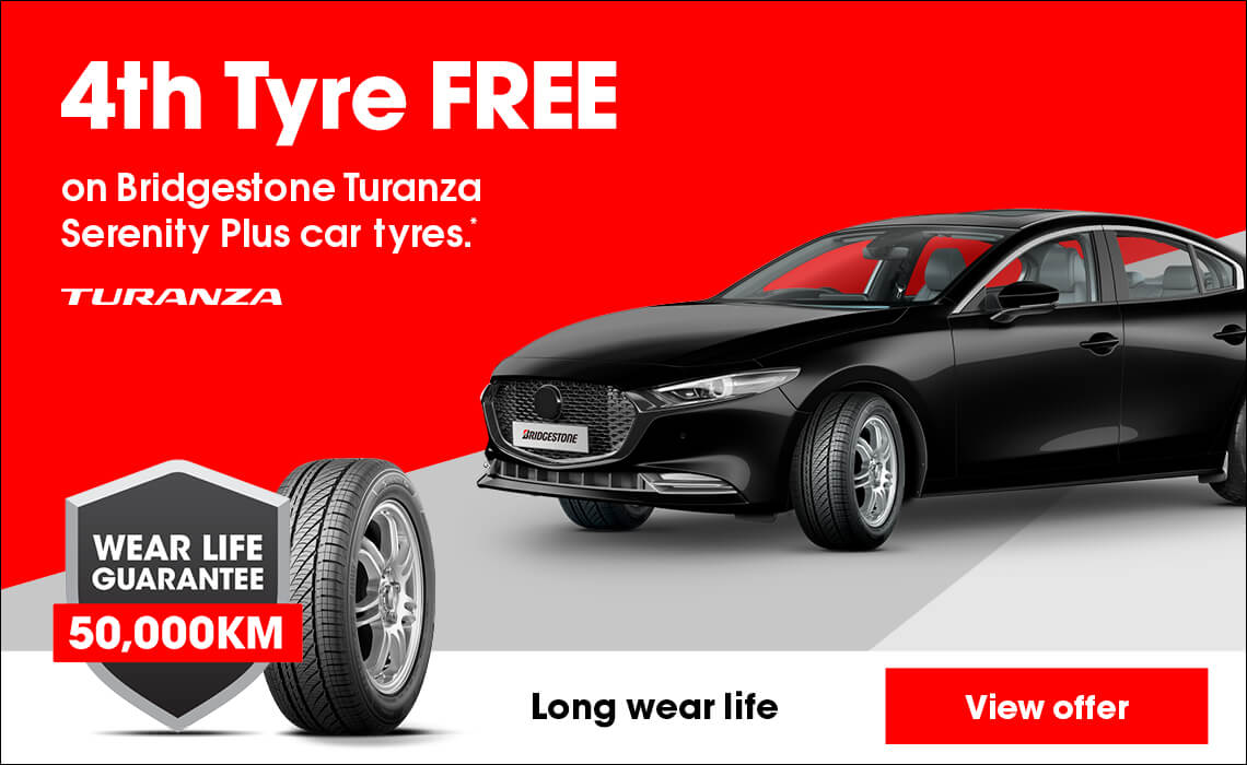 4th tyre free on Turanza Serenity Plus car tyres.